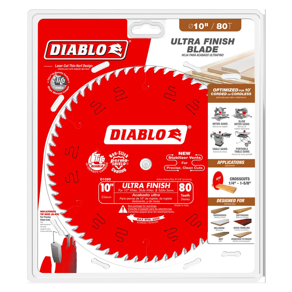 DIABLO D1080X 10¨ X 80T HOJA DE SIERRA ULTRA ACABADO