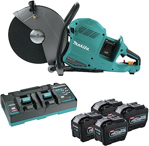 Makita 80V max (40V X2) XGT sin escobillas de iones de litio de 14 pulgadas. Kit de cortadora eléctrica AFT inalámbrica con freno eléctrico y 4 baterías (8 Ah)