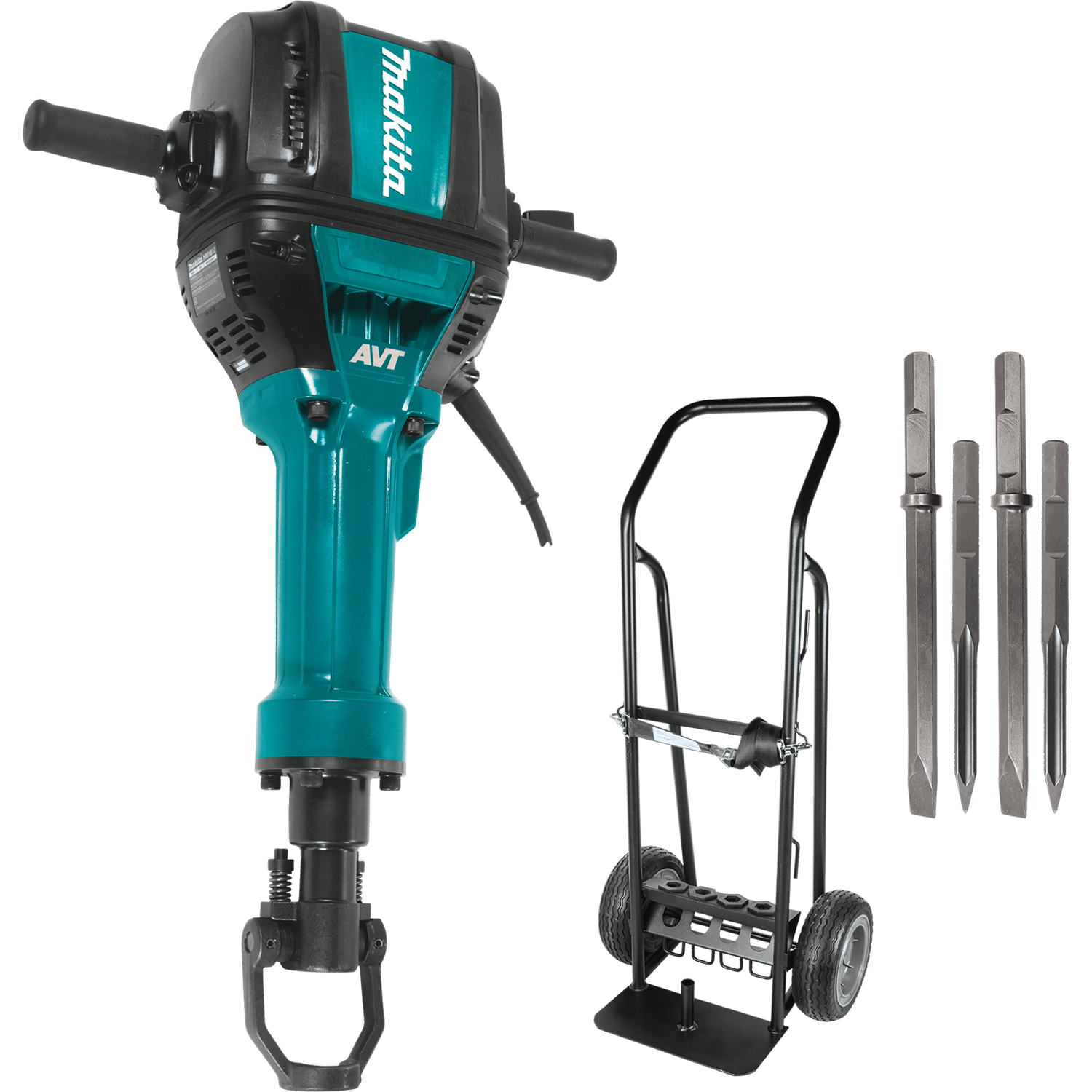 Makita HM1812X3 Martillo rompedor avanzado AVT de 70 lb con brocas y carro 