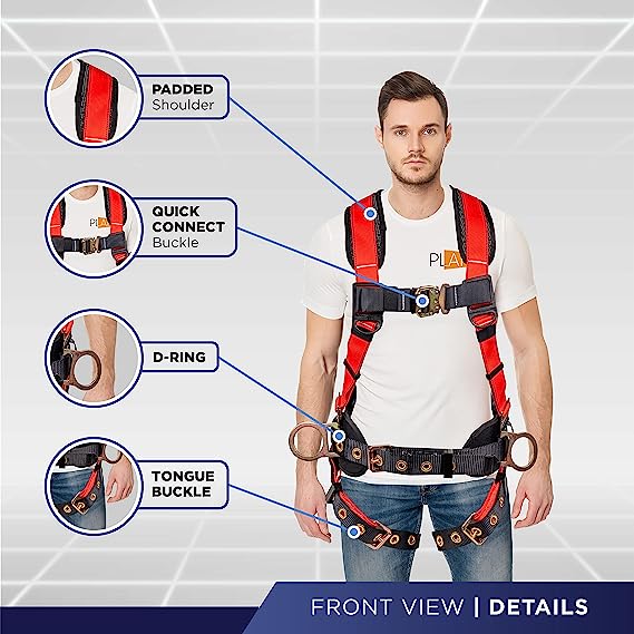 Palmer Safety Hammerhead 5pt Safety Harness Back Padded, QCB Chest, Tongue Buckel Legs Straps, Back & Side D-Rings