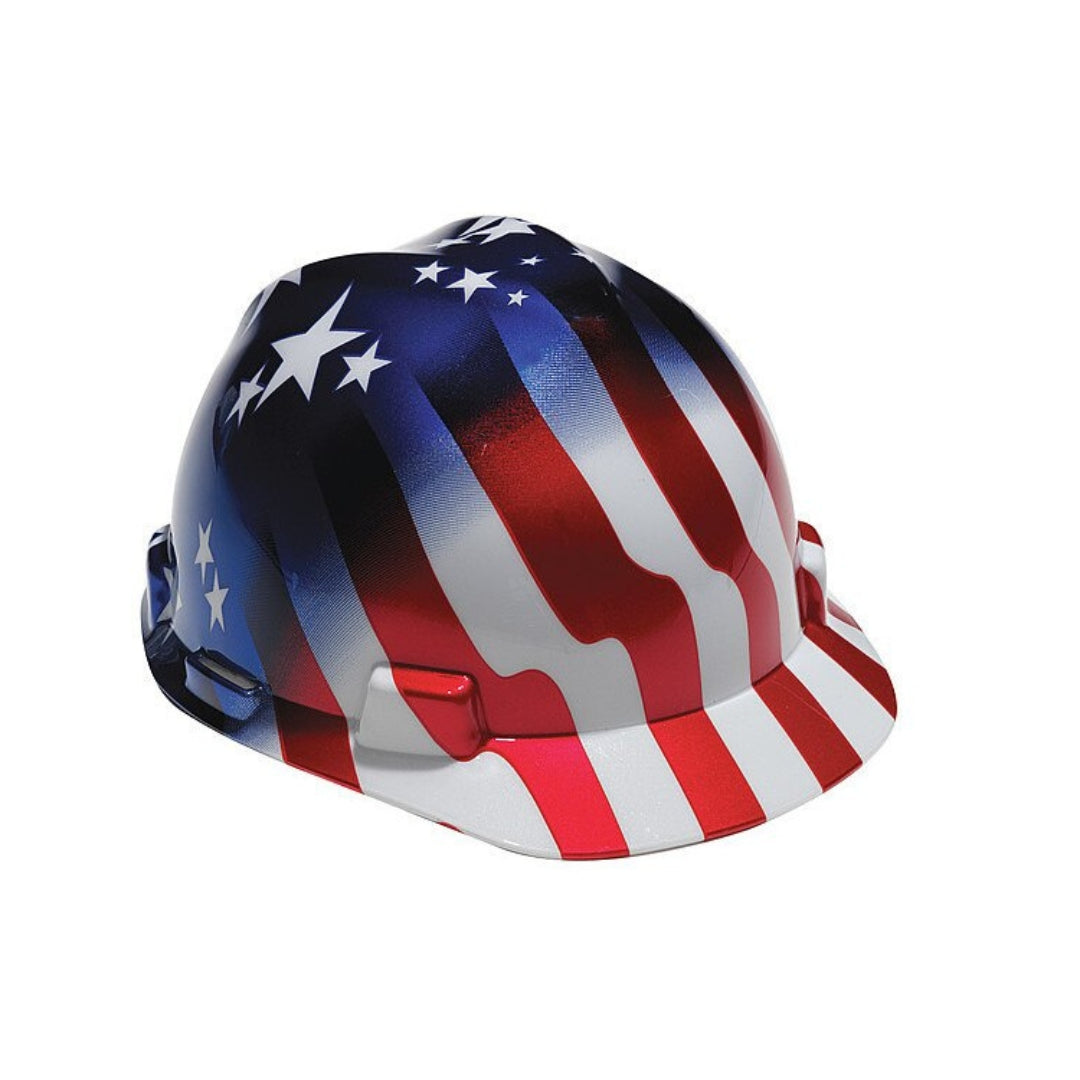 USA Flag Front Brim Hard Hat, Class E, Type 1, 6-Point Suspension