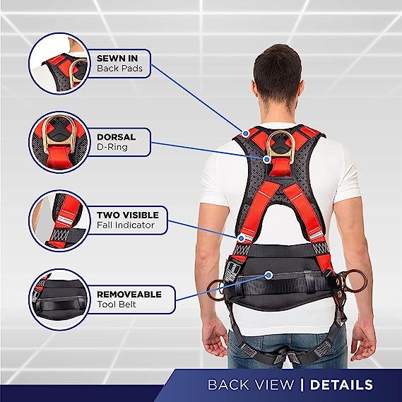 Palmer Safety Hammerhead 5pt Safety Harness Back Padded, QCB Chest, Tongue Buckel Legs Straps, Back & Side D-Rings