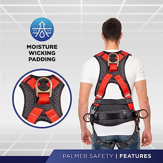 Palmer Safety Hammerhead 5pt Safety Harness Back Padded, QCB Chest, Tongue Buckel Legs Straps, Back & Side D-Rings