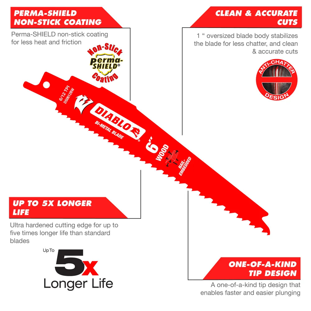 9¨ RECIP SAW WOOD NAIL EMBEDDED BLADE